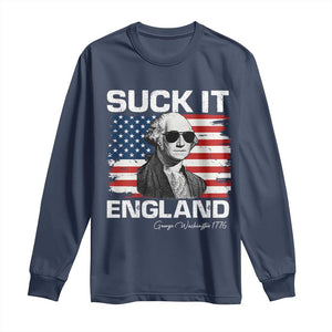 Funny George Washington Long Sleeve Shirt Suck It England Bold Patriotic 4th of July 1776 TS02 Navy Print Your Wear