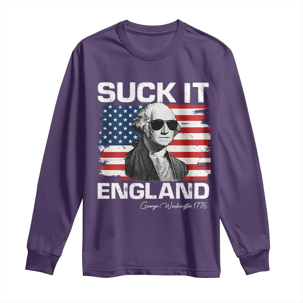 Funny George Washington Long Sleeve Shirt Suck It England Bold Patriotic 4th of July 1776 TS02 Purple Print Your Wear