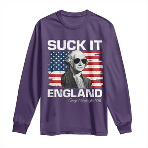 Funny George Washington Long Sleeve Shirt Suck It England Bold Patriotic 4th of July 1776 TS02 Purple Print Your Wear