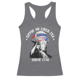 Funny George Washington Racerback Tank Top 4th Of July Sippin On Liber Tea Liberty American Flag 1776 TS10 Charcoal Print Your Wear