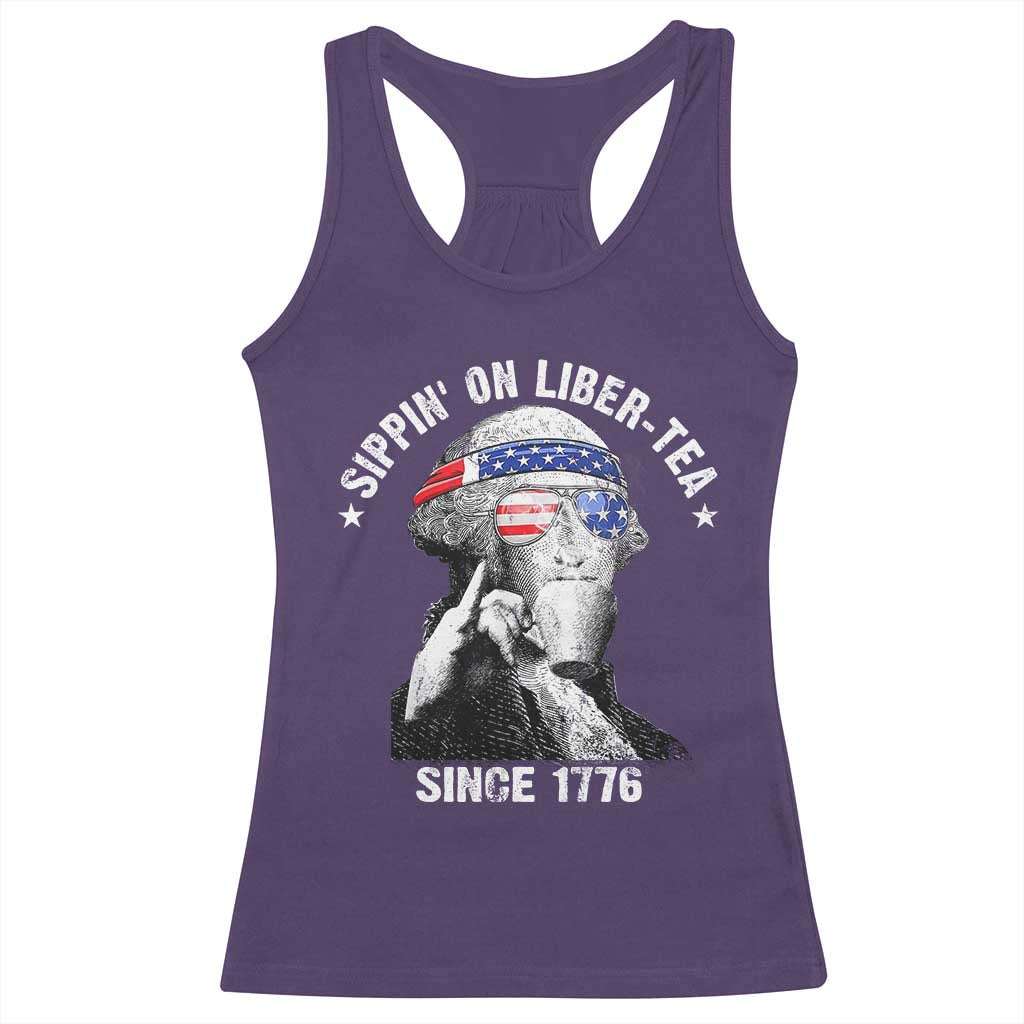 Funny George Washington Racerback Tank Top 4th Of July Sippin On Liber Tea Liberty American Flag 1776 TS10 Purple Print Your Wear