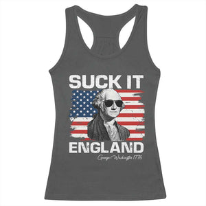 Funny George Washington Racerback Tank Top Suck It England Bold Patriotic 4th of July 1776 TS02 Dark Heather Print Your Wear