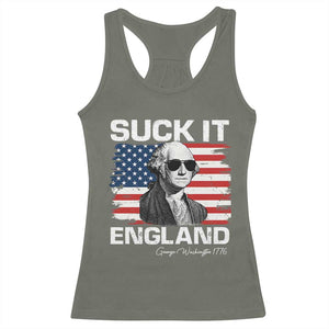 Funny George Washington Racerback Tank Top Suck It England Bold Patriotic 4th of July 1776 TS02 Military Green Print Your Wear