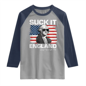 Funny George Washington Raglan Shirt Suck It England Bold Patriotic 4th of July 1776 TS02 Sport Gray Navy Print Your Wear