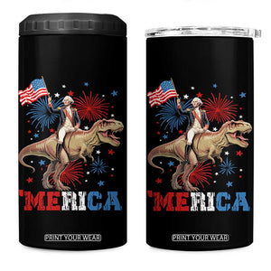 Funny George Washington Riding a Tyrannosaurus Rex 'Merica 4 in 1 Can Cooler Tumbler American Flag TS11 One Size: 16 oz Black Print Your Wear