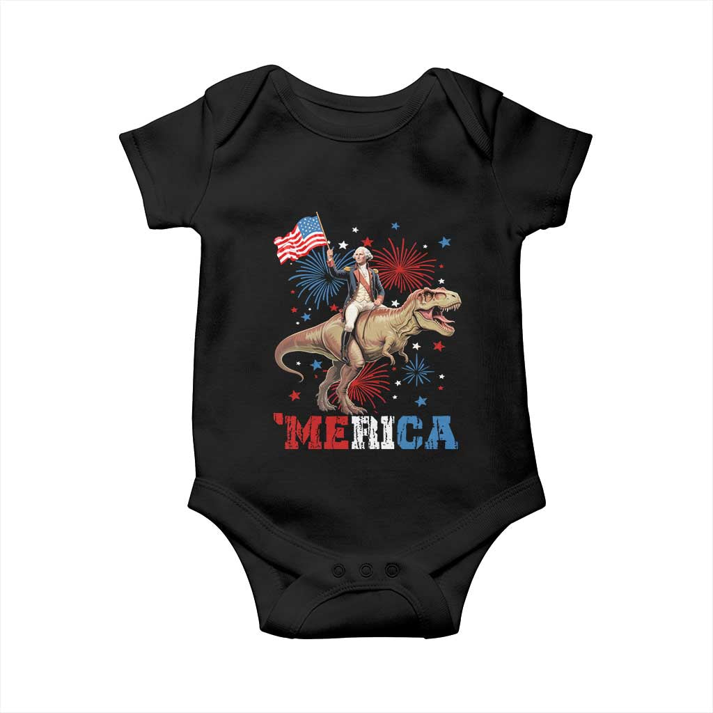 Funny George Washington Riding a Tyrannosaurus Rex 'Merica Baby Onesie American Flag TS11 Black Print Your Wear