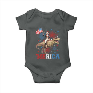 Funny George Washington Riding a Tyrannosaurus Rex 'Merica Baby Onesie American Flag TS11 Dark Heather Print Your Wear