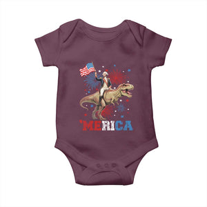 Funny George Washington Riding a Tyrannosaurus Rex 'Merica Baby Onesie American Flag TS11 Maroon Print Your Wear