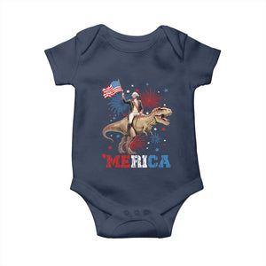 Funny George Washington Riding a Tyrannosaurus Rex 'Merica Baby Onesie American Flag TS11 Navy Print Your Wear