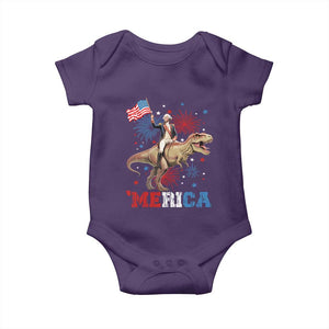 Funny George Washington Riding a Tyrannosaurus Rex 'Merica Baby Onesie American Flag TS11 Purple Print Your Wear