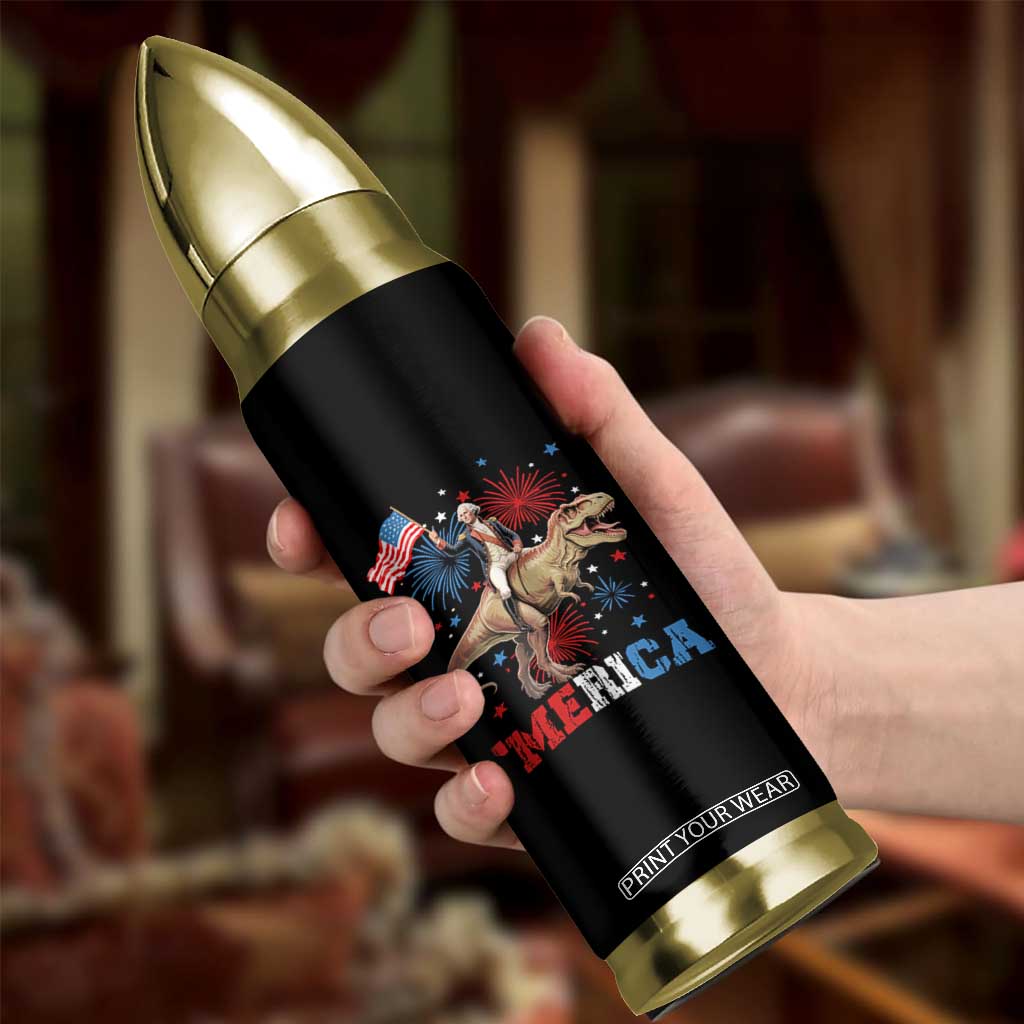 Funny George Washington Riding a Tyrannosaurus Rex 'Merica Bullet Tumbler American Flag TS11 Print Your Wear
