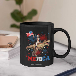 Funny George Washington Riding a Tyrannosaurus Rex 'Merica Coffee Mug American Flag TS11 Print Your Wear