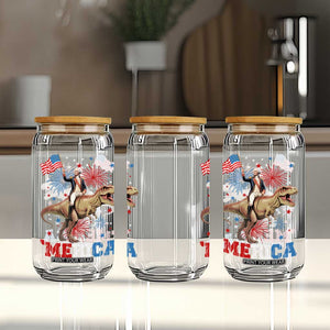 Funny George Washington Riding a Tyrannosaurus Rex 'Merica Glass Can American Flag TS11 Print Your Wear