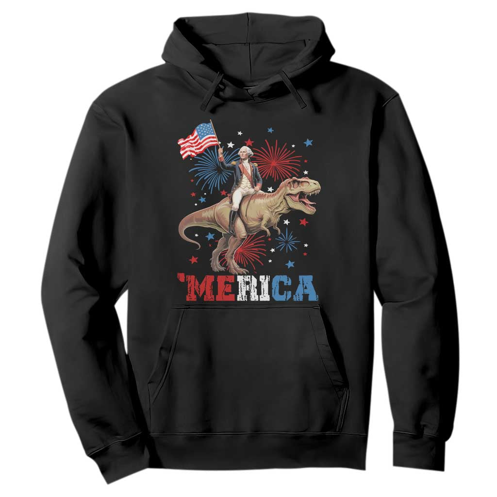 Funny George Washington Riding a Tyrannosaurus Rex 'Merica Hoodie American Flag TS11 Black Print Your Wear