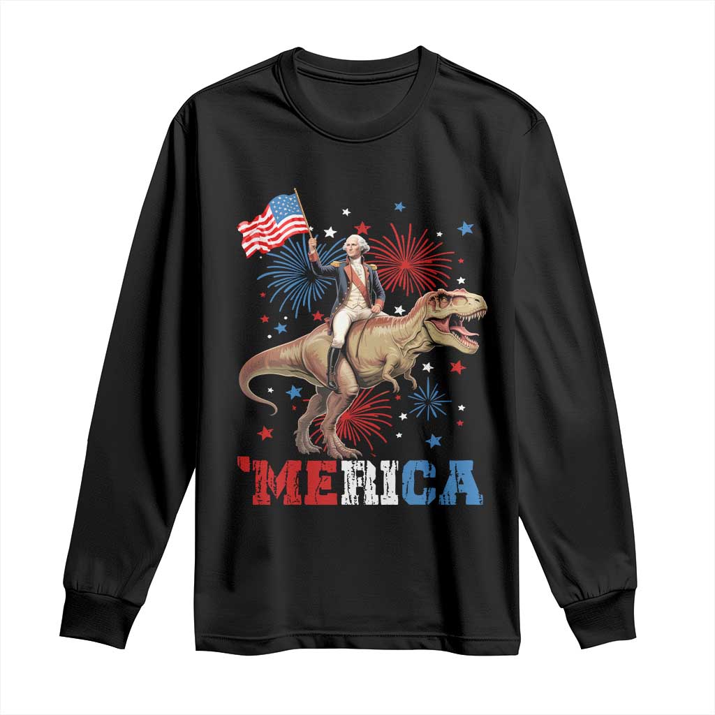 Funny George Washington Riding a Tyrannosaurus Rex 'Merica Long Sleeve Shirt American Flag TS11 Black Print Your Wear