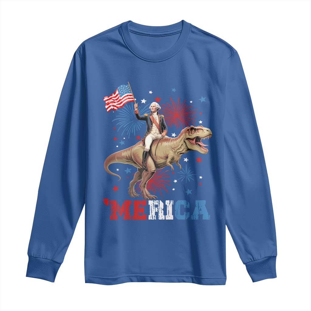 Funny George Washington Riding a Tyrannosaurus Rex 'Merica Long Sleeve Shirt American Flag TS11 Royal Blue Print Your Wear