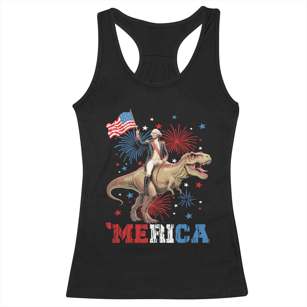 Funny George Washington Riding a Tyrannosaurus Rex 'Merica Racerback Tank Top American Flag TS11 Black Print Your Wear