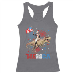 Funny George Washington Riding a Tyrannosaurus Rex 'Merica Racerback Tank Top American Flag TS11 Charcoal Print Your Wear
