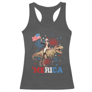 Funny George Washington Riding a Tyrannosaurus Rex 'Merica Racerback Tank Top American Flag TS11 Dark Heather Print Your Wear