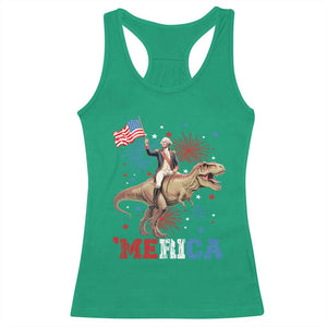 Funny George Washington Riding a Tyrannosaurus Rex 'Merica Racerback Tank Top American Flag TS11 Irish Green Print Your Wear