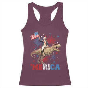 Funny George Washington Riding a Tyrannosaurus Rex 'Merica Racerback Tank Top American Flag TS11 Maroon Print Your Wear