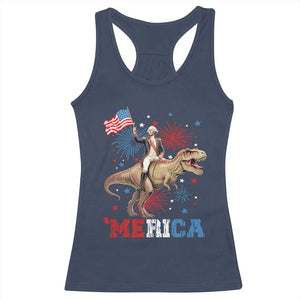 Funny George Washington Riding a Tyrannosaurus Rex 'Merica Racerback Tank Top American Flag TS11 Navy Print Your Wear