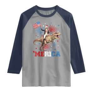 Funny George Washington Riding a Tyrannosaurus Rex 'Merica Raglan Shirt American Flag TS11 Sport Gray Navy Print Your Wear