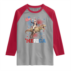 Funny George Washington Riding a Tyrannosaurus Rex 'Merica Raglan Shirt American Flag TS11 Sport Gray Red Print Your Wear