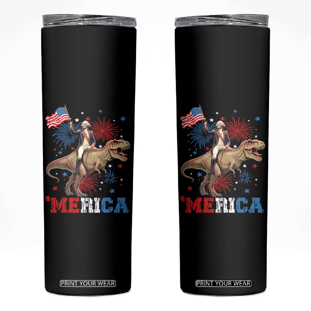 Funny George Washington Riding a Tyrannosaurus Rex 'Merica Skinny Tumbler American Flag TS11 Black Print Your Wear