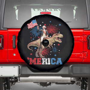 Funny George Washington Riding a Tyrannosaurus Rex 'Merica Spare Tire Cover American Flag TS11 Black Print Your Wear