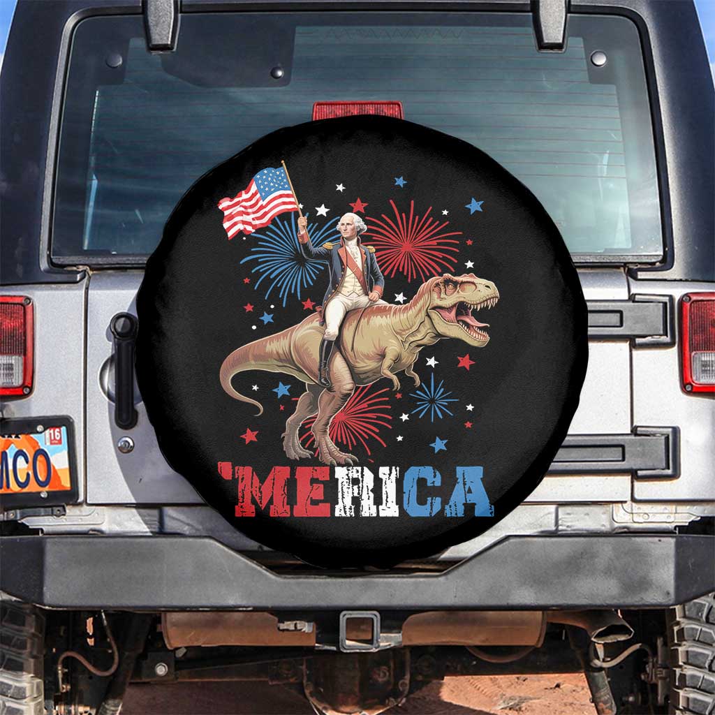 Funny George Washington Riding a Tyrannosaurus Rex 'Merica Spare Tire Cover American Flag TS11 No hole Black Print Your Wear