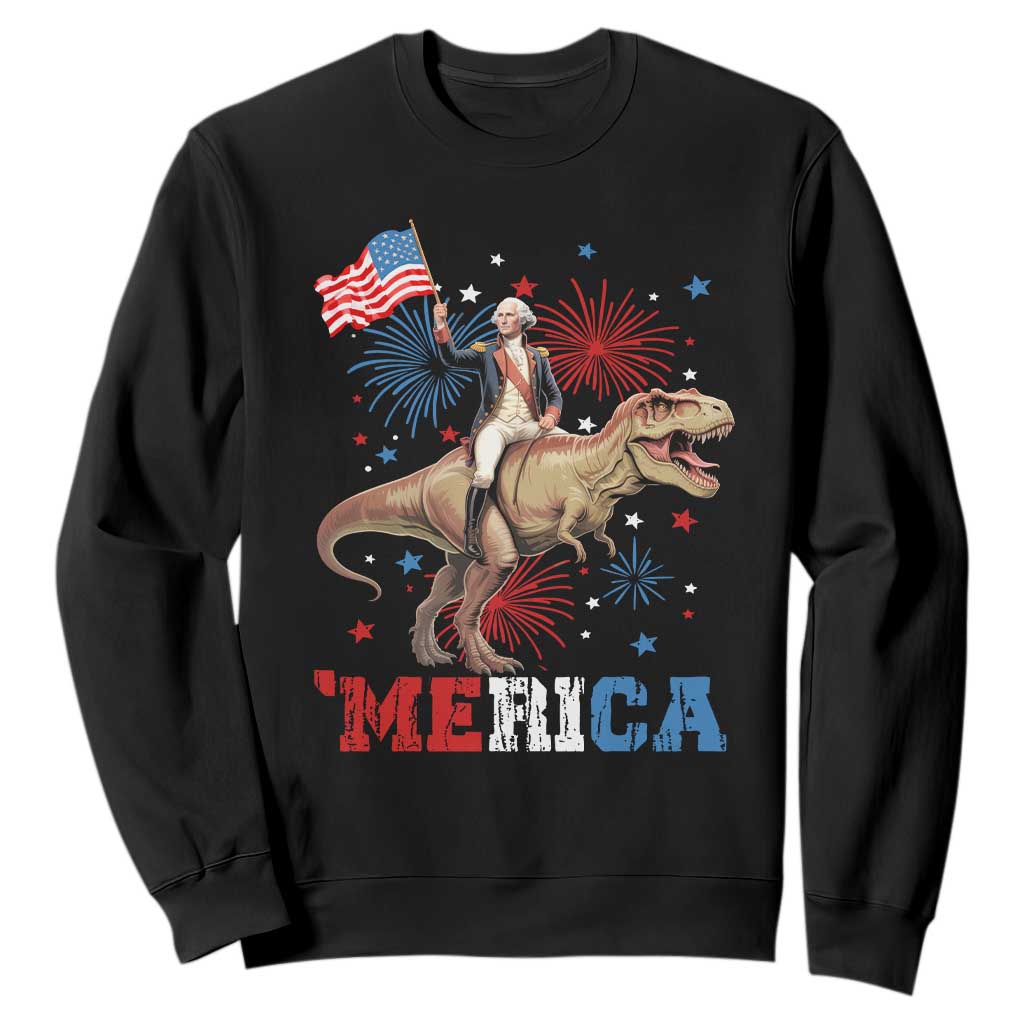 Funny George Washington Riding a Tyrannosaurus Rex 'Merica Sweatshirt American Flag TS11 Black Print Your Wear