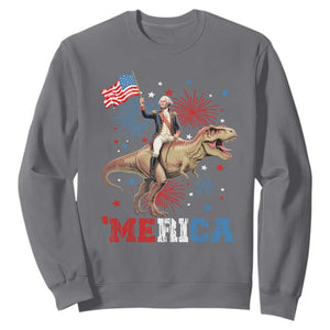 Funny George Washington Riding a Tyrannosaurus Rex 'Merica Sweatshirt American Flag TS11 Charcoal Print Your Wear