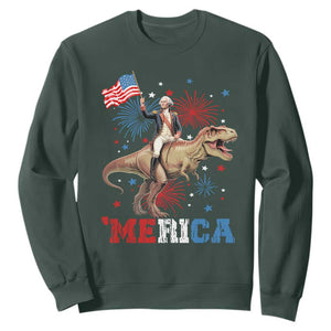 Funny George Washington Riding a Tyrannosaurus Rex 'Merica Sweatshirt American Flag TS11 Dark Forest Green Print Your Wear