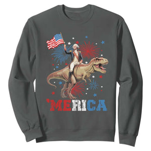 Funny George Washington Riding a Tyrannosaurus Rex 'Merica Sweatshirt American Flag TS11 Dark Heather Print Your Wear