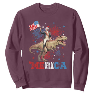 Funny George Washington Riding a Tyrannosaurus Rex 'Merica Sweatshirt American Flag TS11 Maroon Print Your Wear