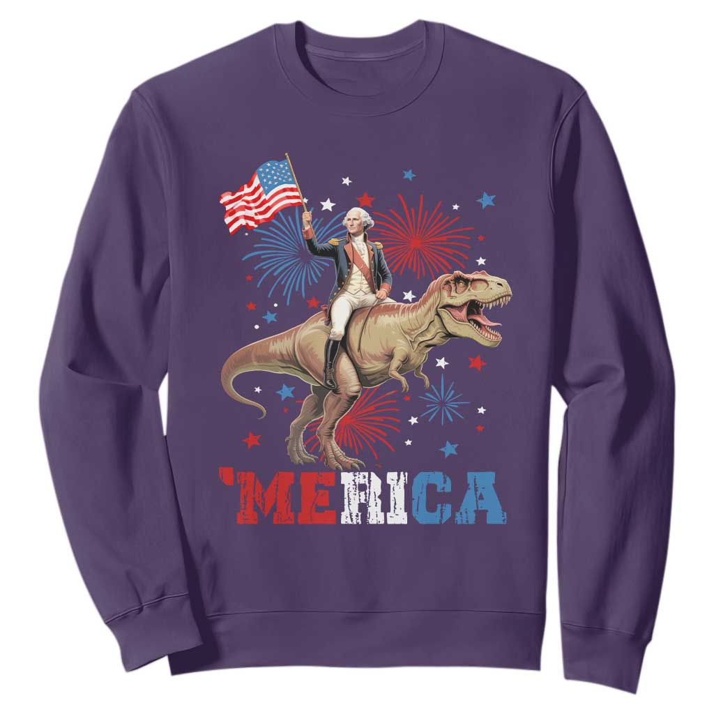 Funny George Washington Riding a Tyrannosaurus Rex 'Merica Sweatshirt American Flag TS11 Purple Print Your Wear
