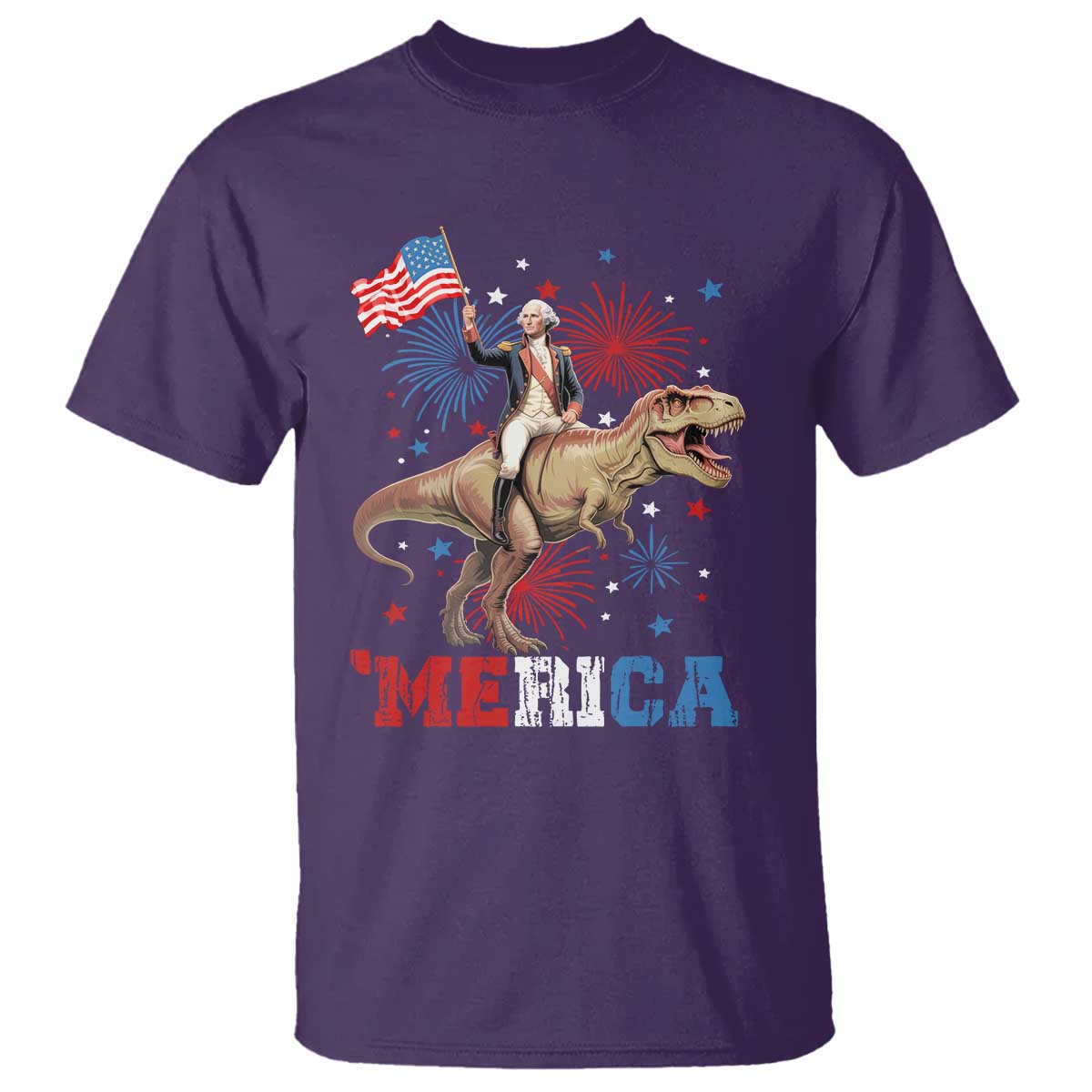 Funny George Washington Riding a Tyrannosaurus Rex 'Merica T Shirt American Flag TS11 Purple Print Your Wear