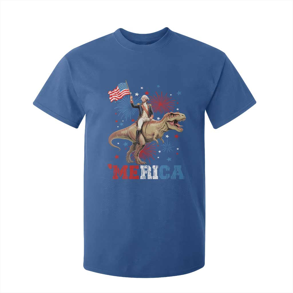 Funny George Washington Riding a Tyrannosaurus Rex 'Merica T Shirt For Kid American Flag TS11 Royal Blue Print Your Wear