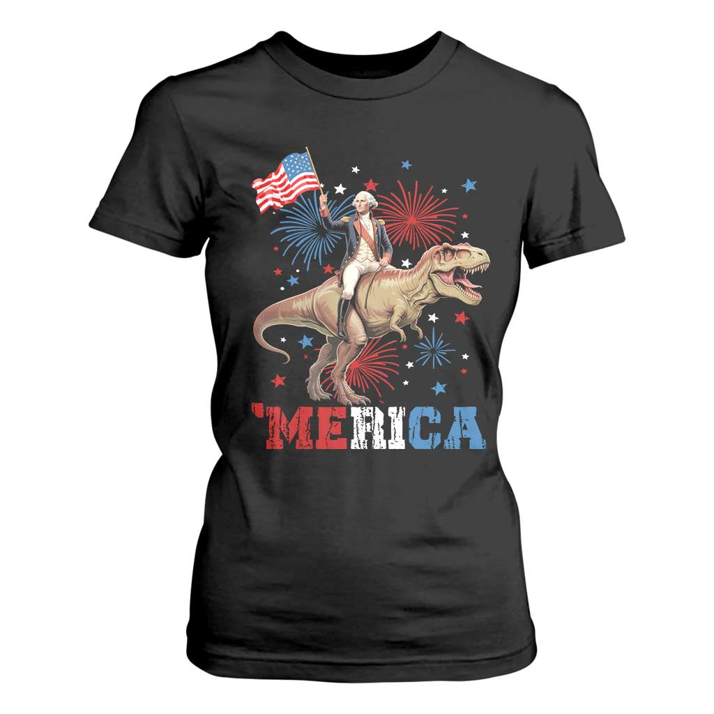 Funny George Washington Riding a Tyrannosaurus Rex 'Merica T Shirt For Women American Flag TS11 Black Print Your Wear