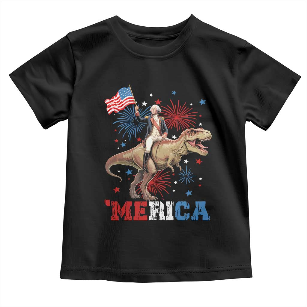 Funny George Washington Riding a Tyrannosaurus Rex 'Merica Toddler T Shirt American Flag TS11 Black Print Your Wear