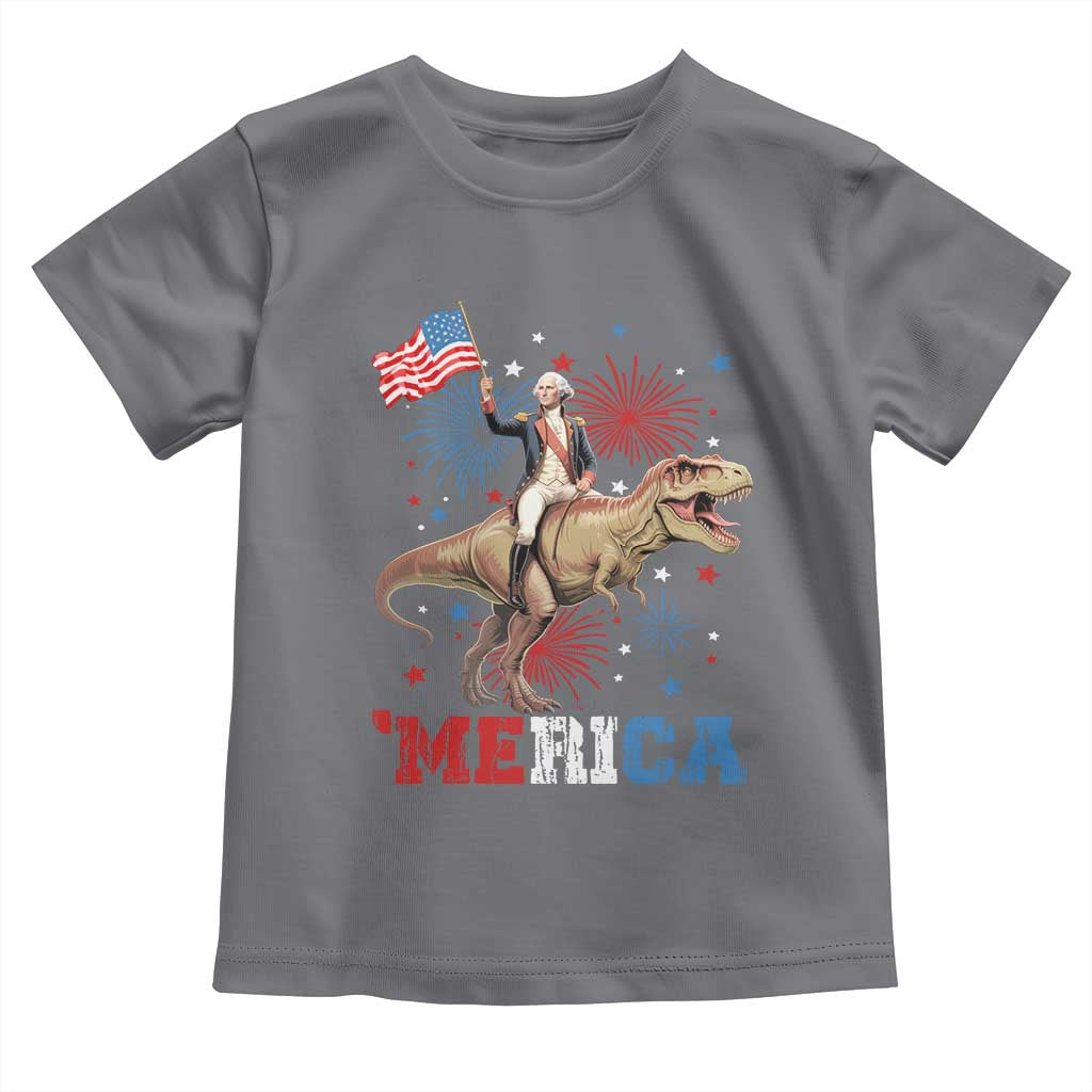 Funny George Washington Riding a Tyrannosaurus Rex 'Merica Toddler T Shirt American Flag TS11 Charcoal Print Your Wear