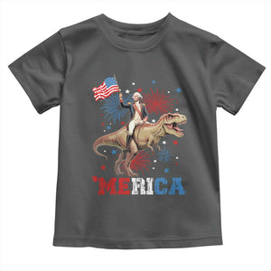 Funny George Washington Riding a Tyrannosaurus Rex 'Merica Toddler T Shirt American Flag TS11 Dark Heather Print Your Wear