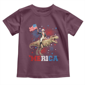 Funny George Washington Riding a Tyrannosaurus Rex 'Merica Toddler T Shirt American Flag TS11 Maroon Print Your Wear