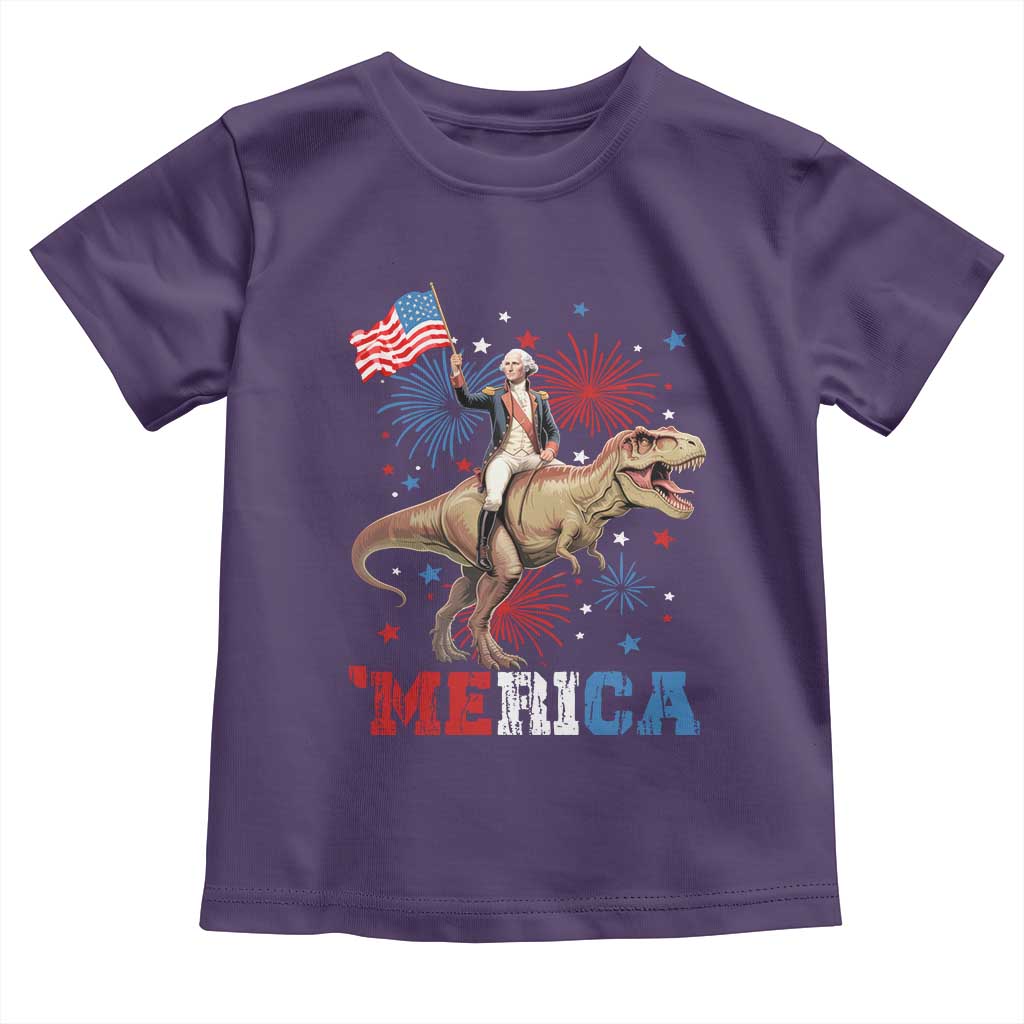 Funny George Washington Riding a Tyrannosaurus Rex 'Merica Toddler T Shirt American Flag TS11 Purple Print Your Wear