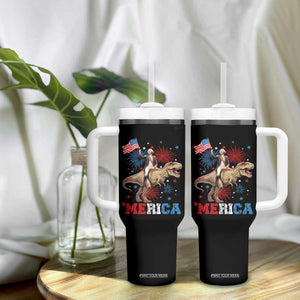 Funny George Washington Riding a Tyrannosaurus Rex 'Merica Tumbler With Handle American Flag TS11 Print Your Wear