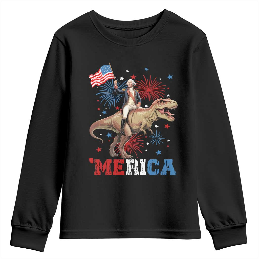 Funny George Washington Riding a Tyrannosaurus Rex 'Merica Youth Sweatshirt American Flag TS11 Black Print Your Wear