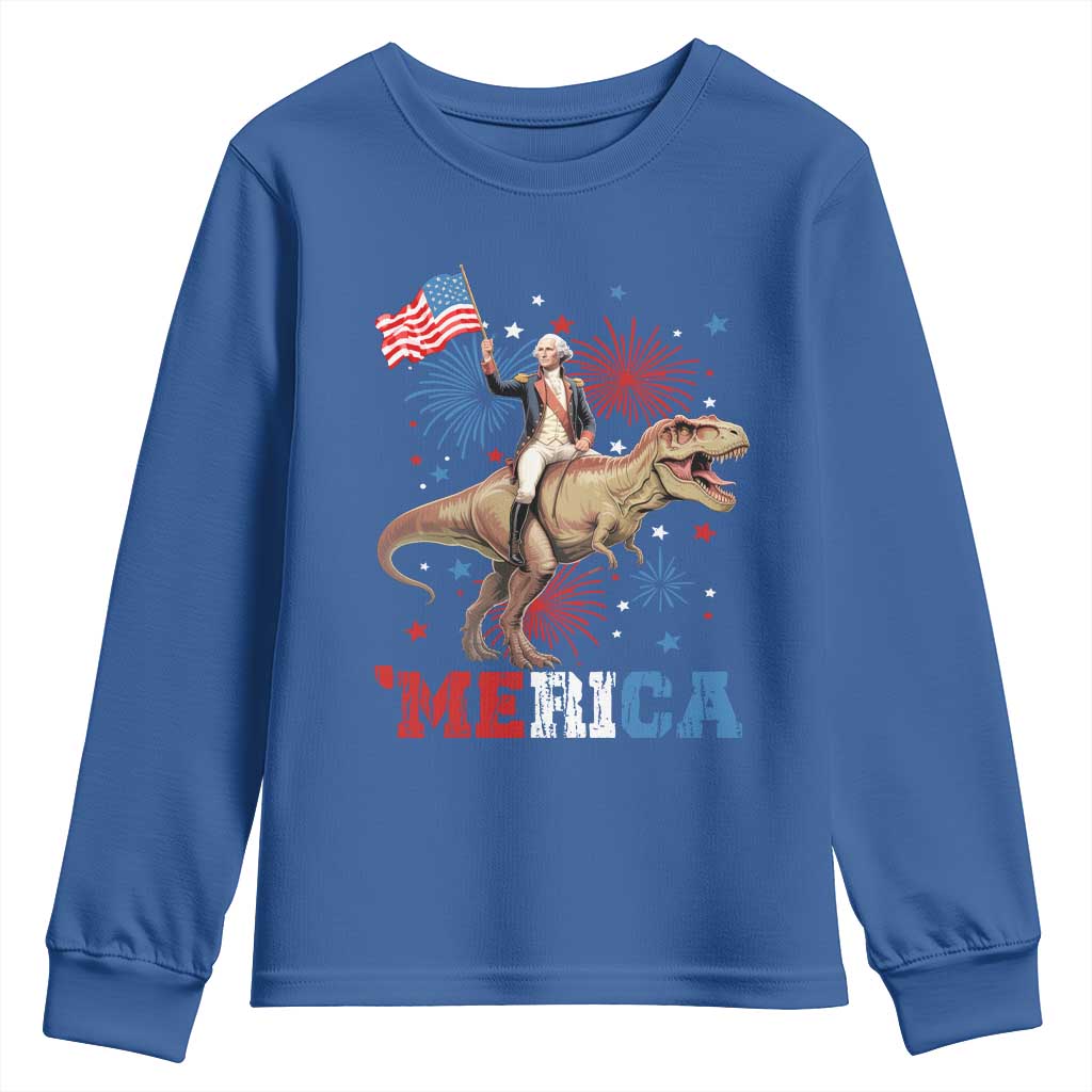 Funny George Washington Riding a Tyrannosaurus Rex 'Merica Youth Sweatshirt American Flag TS11 Royal Blue Print Your Wear