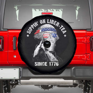 Funny George Washington Spare Tire Cover 4th Of July Sippin On Liber Tea Liberty American Flag 1776 TS10 Black Print Your Wear