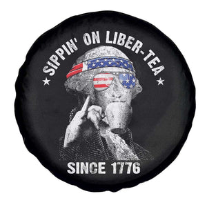 Funny George Washington Spare Tire Cover 4th Of July Sippin On Liber Tea Liberty American Flag 1776 TS10 Print Your Wear